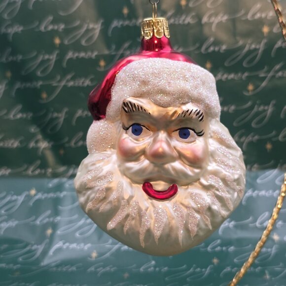 Vintage Style Glass Santa Claus Ornament Glitter Beard Red Hat Christmas Decor - Picture 1 of 8